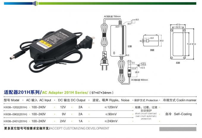 WHOOSH l'adaptateur de puissance de caméra de télévision en circuit fermé d'adaptateur de bandes de lumière de 24W 2A LED 0
